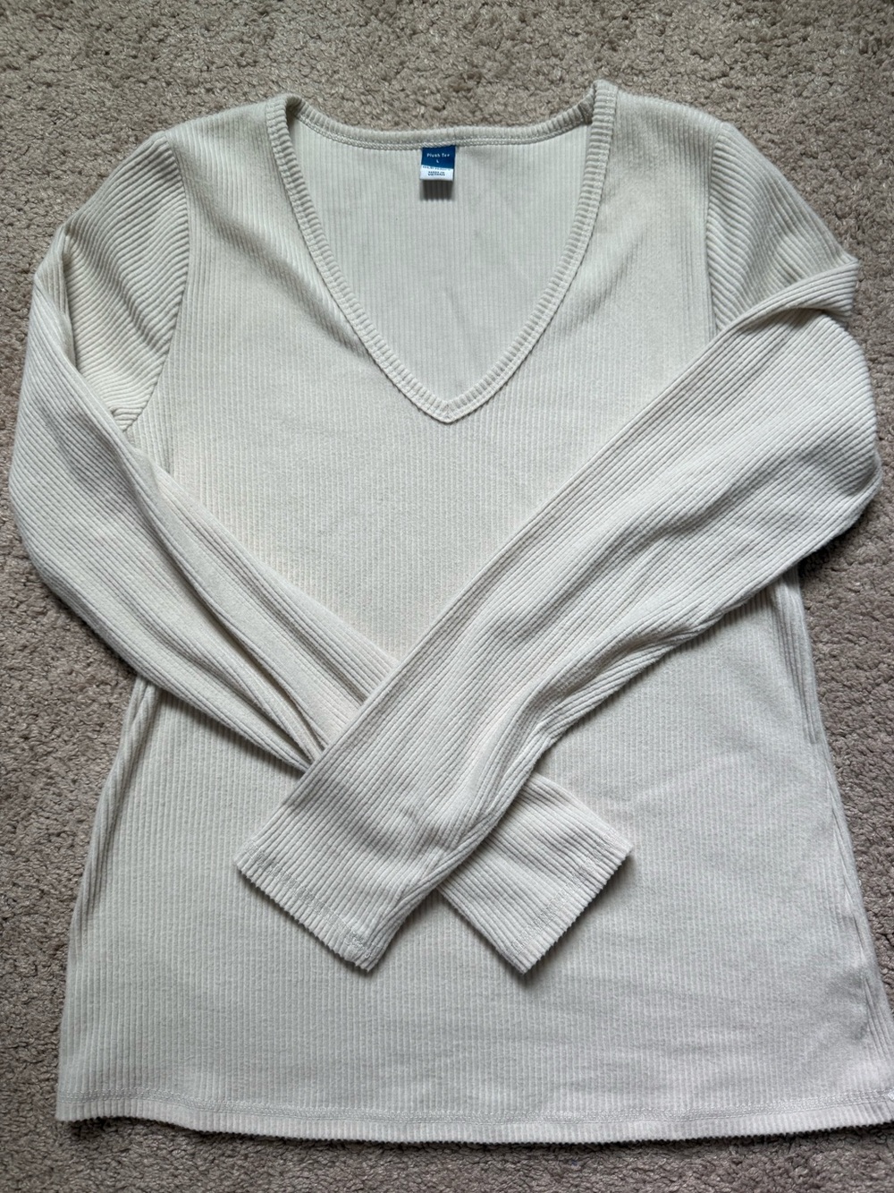 Old Navy Cream Ribbed V-Neck Plush Tee